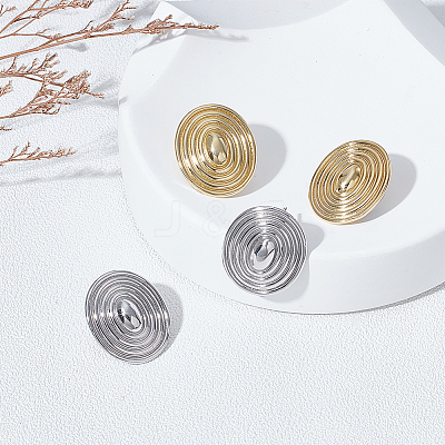 2 Pairs 2 Colors Oval Brass Studs Earrings for Women KK-UN0004-93-1