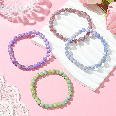 6.5mm Dyed Natural White Jade Round Beaded Stretch Bracelets for Women BJEW-JB10734-1