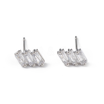 Clear Cubic Zirconia Triple Rectangle Stud Earrings EJEW-L234-083P-1