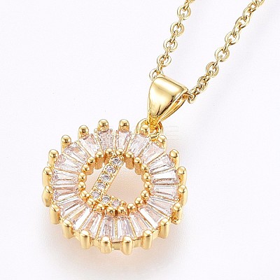 Brass Micro Pave Cubic Zirconia Initial Pendant Necklaces NJEW-H486-30G-L-1