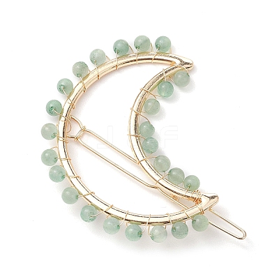 2Pcs Moon & Star Alloy with Natural Green Aventurine Hollow Hair Barrettes PHAR-JH00105-05-1