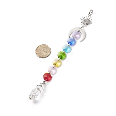 Electroplate Octagon Glass Beaded Pendant Decorations HJEW-JM00802-1