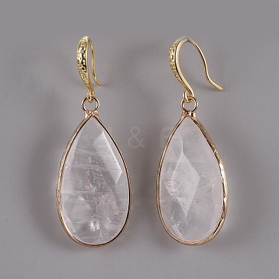 Teardrop Natural Quartz Crystal Dangle Earrings EJEW-JE02998-02-1