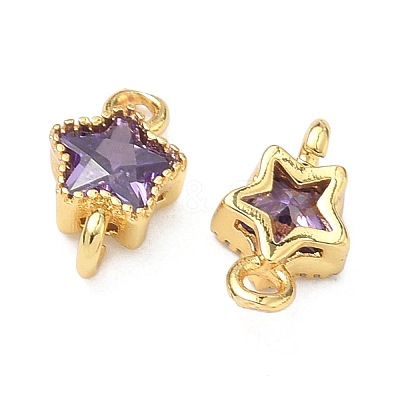 Brass Pave Cubic Zirconia Star Connector Charms KK-P348-08G-1