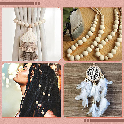 250Pcs 2 Styles Undyed Oil Coated Wooden Beads WOOD-PA0001-54-1