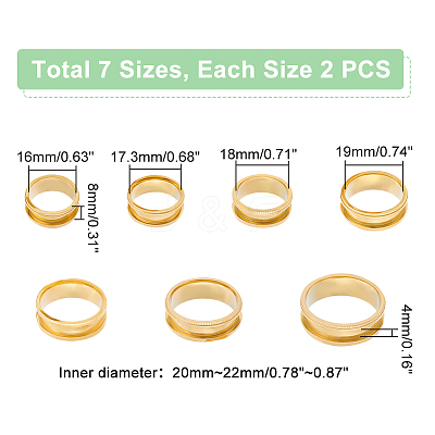 14pcs 7 size Unisex Stainless Steel Grooved Finger Ring Sets RJEW-UN0002-65G-1