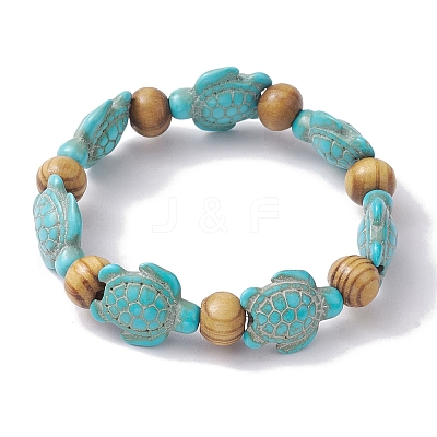 Beach Turtle Dyed Synthetic Turquoise Stretch Bracelets BJEW-JB10291-02-1