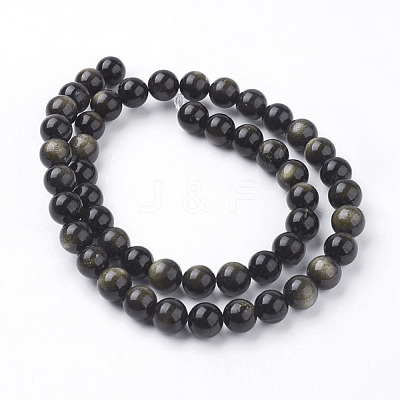 Natural Golden Sheen Obsidian Beads Strands X-G-C068-8mm-9-1