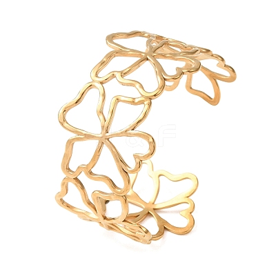 304 Stainless Steel Hollow Flower Outline Open Cuff Bangles for Women SA-CBABC9E-02G-1