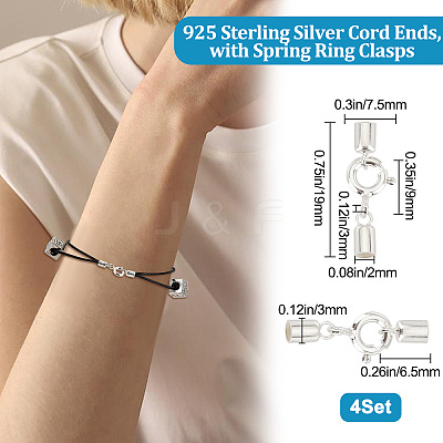 4 Sets 925 Sterling Silver Spring Ring Clasps STER-BBC0001-45B-1