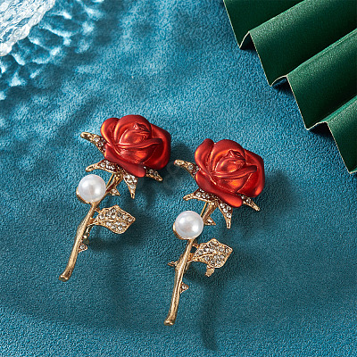 2Pcs Valentine's Day Rose Zinc Alloy Crystal Rhinestone Brooches JEWB-TADJ0001-02B-1