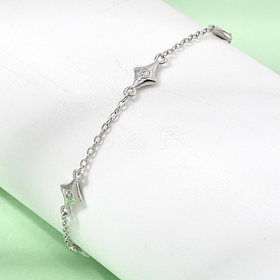 Brass Micro Pave Clear Cubic Zirconia Star Link Chain Bracelets KK-CBA3629-01P-1