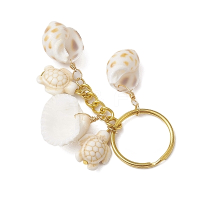 Ocean Style Natural Shell with Synthetic Turquoise Keychains KEYC-JKC01231-02-1