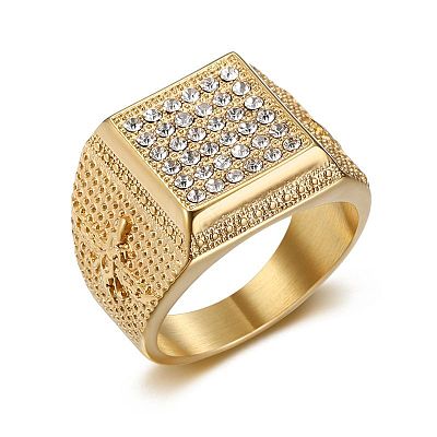 304 Stainless Steel Micro Pave Cubic Zirconia Finger Rings for Men FS-WG6EF44-03-1