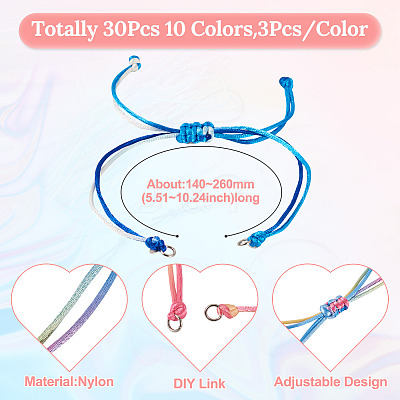 30Pcs 10 Color Nylon Bracelets Making BJEW-TAC0041-1