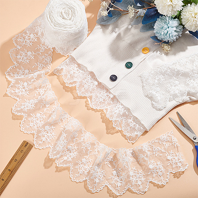 7.5 Yards Flower Pattern Artificial Fibers Lace Embroidery Sewing Trimming DIY-FG0005-08B-1
