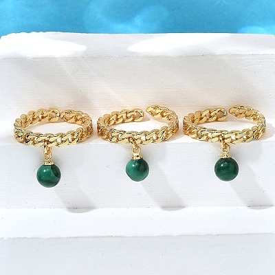 Brass Curb Chain Cuff Rings for Women RJEW-Z085-03G-02-1