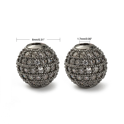 CZ Brass Micro Pave Grade AAA Clear Color Cubic Zirconia Round Beads KK-O065-8mm-05B-NR-1