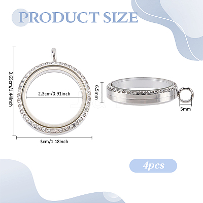 4Pcs Stainless Steel Locket Pendants STAS-FG0001-10-1