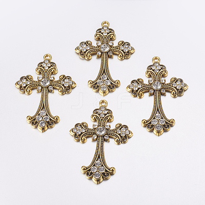 Alloy Rhinestone Cross Big Pendants ALRI-1475-AG-NR-1