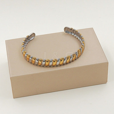 Two Tone 304 Stainless Steel Cuff Bangles for Women WG684E5-01-1