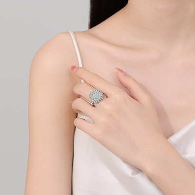 Daisy Rotatable Open Cuff Rings for Women RJEW-S402-05P-1
