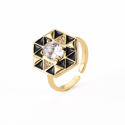 Brass Micro Pave Clear Cubic Zirconia Cuff Rings RJEW-S045-084E-NR-1