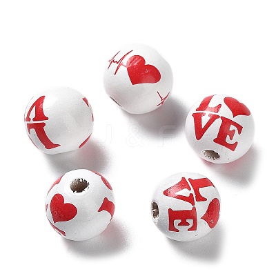 Valentine's Day Theme Printed Wood Beads WOOD-G017-02A-1