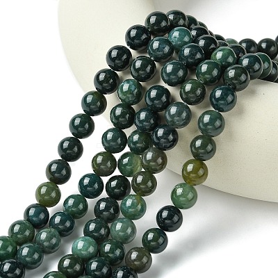 Natural Moss Agate Beads Strands X-GSR10mmC001-1