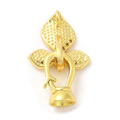 Rack Plating Brass Micro Pave Clear Cubic Zirconia Fold Over Clover Clasps KK-H447-04G-1