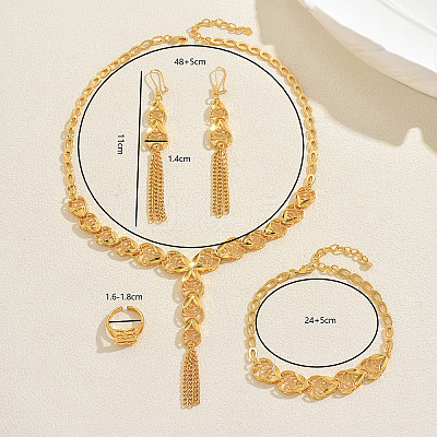 Vintage Alloy Hollow Geometric Tassel Bracelets & Earrings & Necklaces & Rings Sets for Women EH2785-1