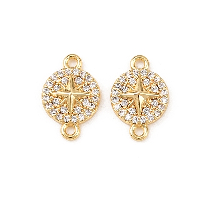 Brass Micro Pave Clear Cubic Zirconia Connector Charms KK-H524-02G-1
