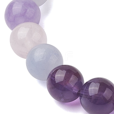 8mm Round Natural Amethyst & Quartz Crystal & Aquamarine & Rose Quartz Beaded Stretch Bracelets BJEW-TA00514-04-1