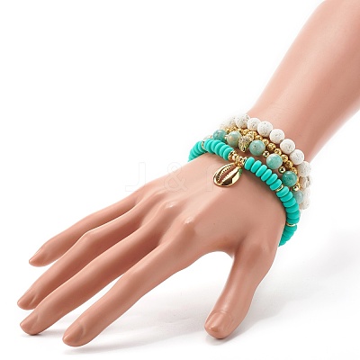 Shell Shape Cubic Zirconia Charm Stretch Bracelets Set for Teen Girl Women X1-BJEW-JB06850-04-1