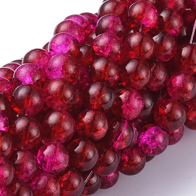 Spray Painted Crackle Glass Beads Strands CCG-Q002-8mm-08-1