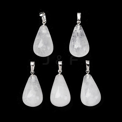 Teardrop Platinum Tone Brass Quartz Crystal Pendants G-F267-04I-1