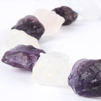 Natural Gemstone Crystal & Amethyst Quartz Rough Nuggets Bead Strands G-E219-01-1