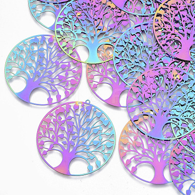 Ion Plating(IP) 201 Stainless Steel Filigree Pendants X-STAS-R102-37-1
