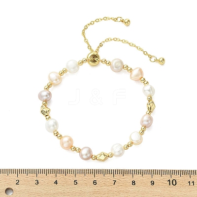 Adjustable Natural Cultured Freshwater Pearl & Brass Beads Slider Bracelets for Women BJEW-JB13604-1