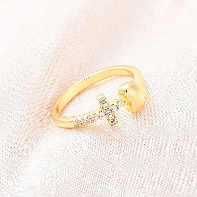 Brass Micro Pave Clear Cubic Zirconia Cuff Rings for Women RJEW-U047-15G-1