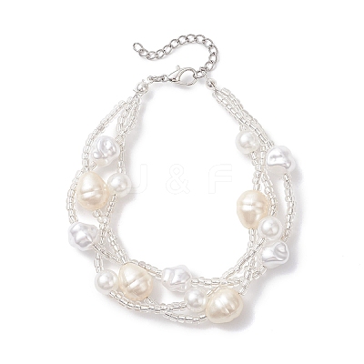 Round Plastic Imitation Pearl Multi-strand Beaded Bracelets for Women BJEW-JB12913-1