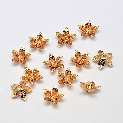 5-Petal Flower Brass Bead Caps KK-L137-08G-NR-1