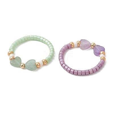 7Pcs Glass and Gemstone Beads Finger Rings for Couple RJEW-MZ00034-1