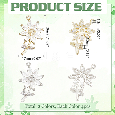 8Pcs 2 Colors Brass Micro Pave Clear Cubic Zirconia Pendants FIND-PH0021-01-1