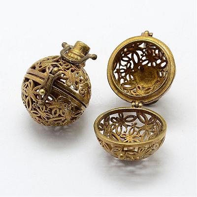 Brass Hollow Cage Pendants KK-P094-05-1