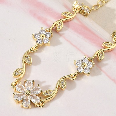 Brass Micro Pave Cubic Zirconia Link Chain Bracelets for Women BJEW-C156-04D-02G-1