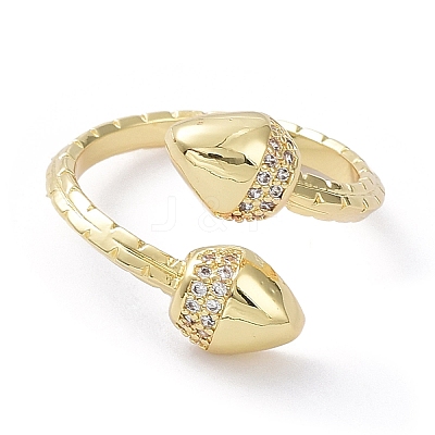 Clear Cubic Zirconia Double Acorn Open Cuff Rings RJEW-G287-01G-1