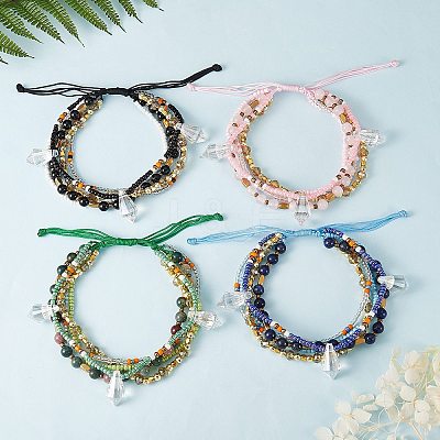 Sparkling Glass Seed Beads 5 Layered Anklet AJEW-SW00006-01-1