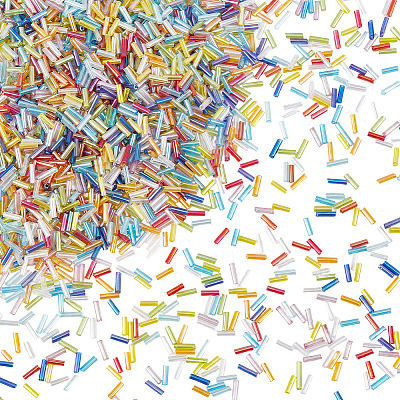 3000Pcs Transparent Colours Rainbow Glass Bugle Beads GLAA-PA0001-84-1