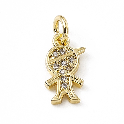 Brass Micro Pave Clear Cubic Zirconia Boy Charms ZIRC-F132-53G-1